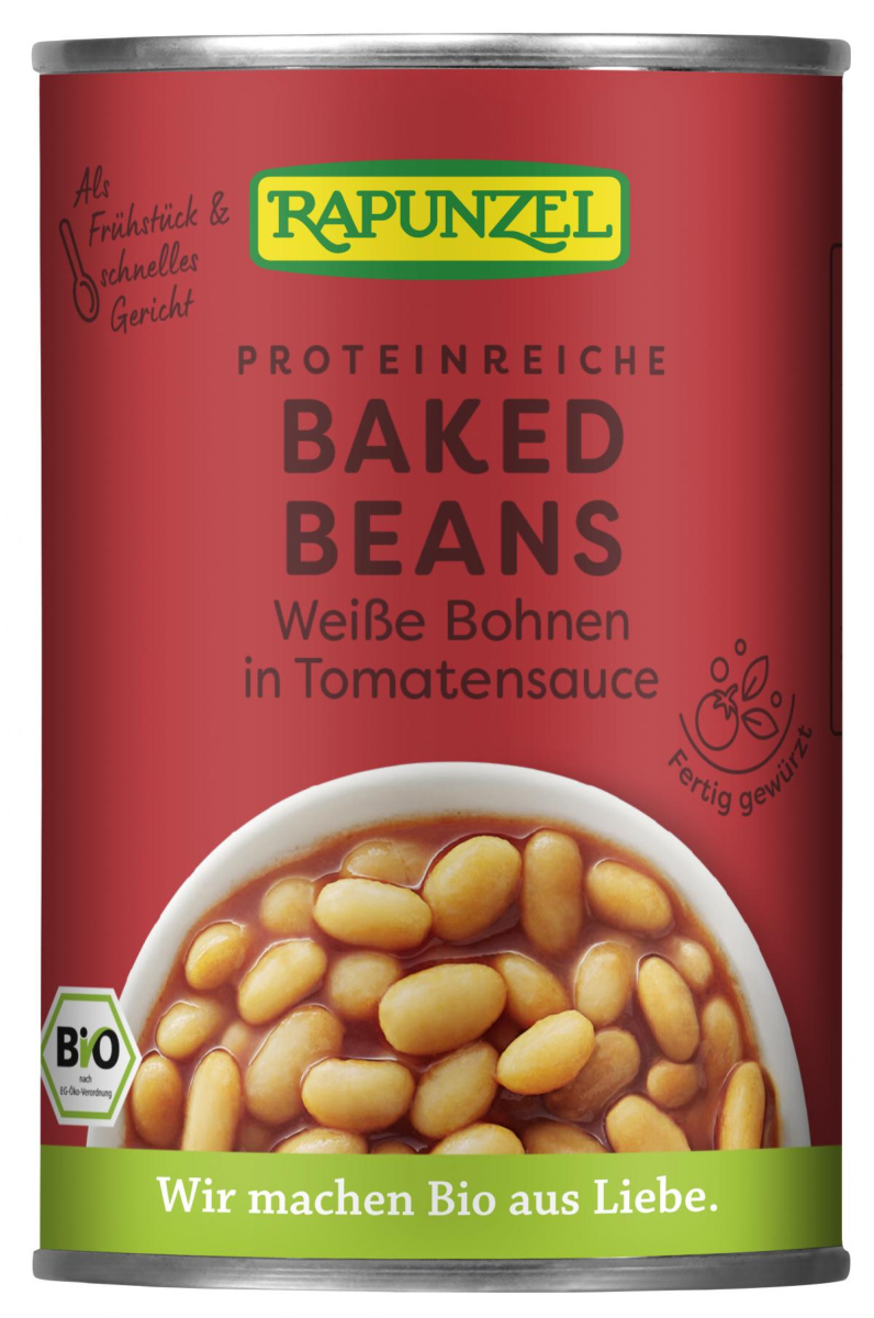 Baked Beans in der Dose, weiße Bohnen in Tomatensa